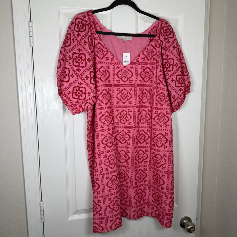 LOFT Pink Geometric Midi Dress